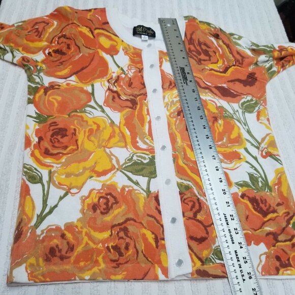 Bob Mackie Wearable Art Womens Medium Floral Button Cardigan Sweater Lightweight - Picture 5 of 6